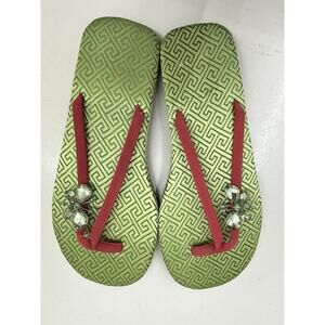 Casual Corner Annex Womens FlipFlops Size 6 Green Rhinestone Butterfly Thong NEW